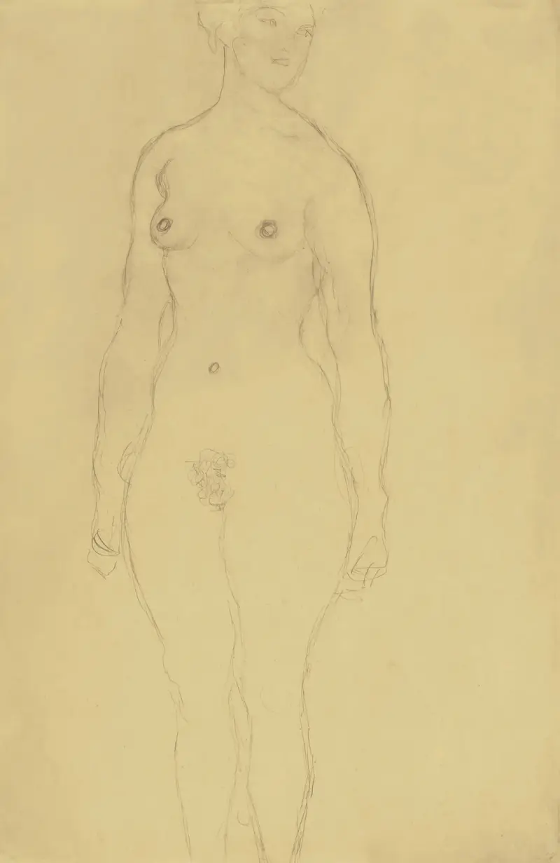 Stehender Akt von vorne, nach rechts blickend av Gustav Klimt