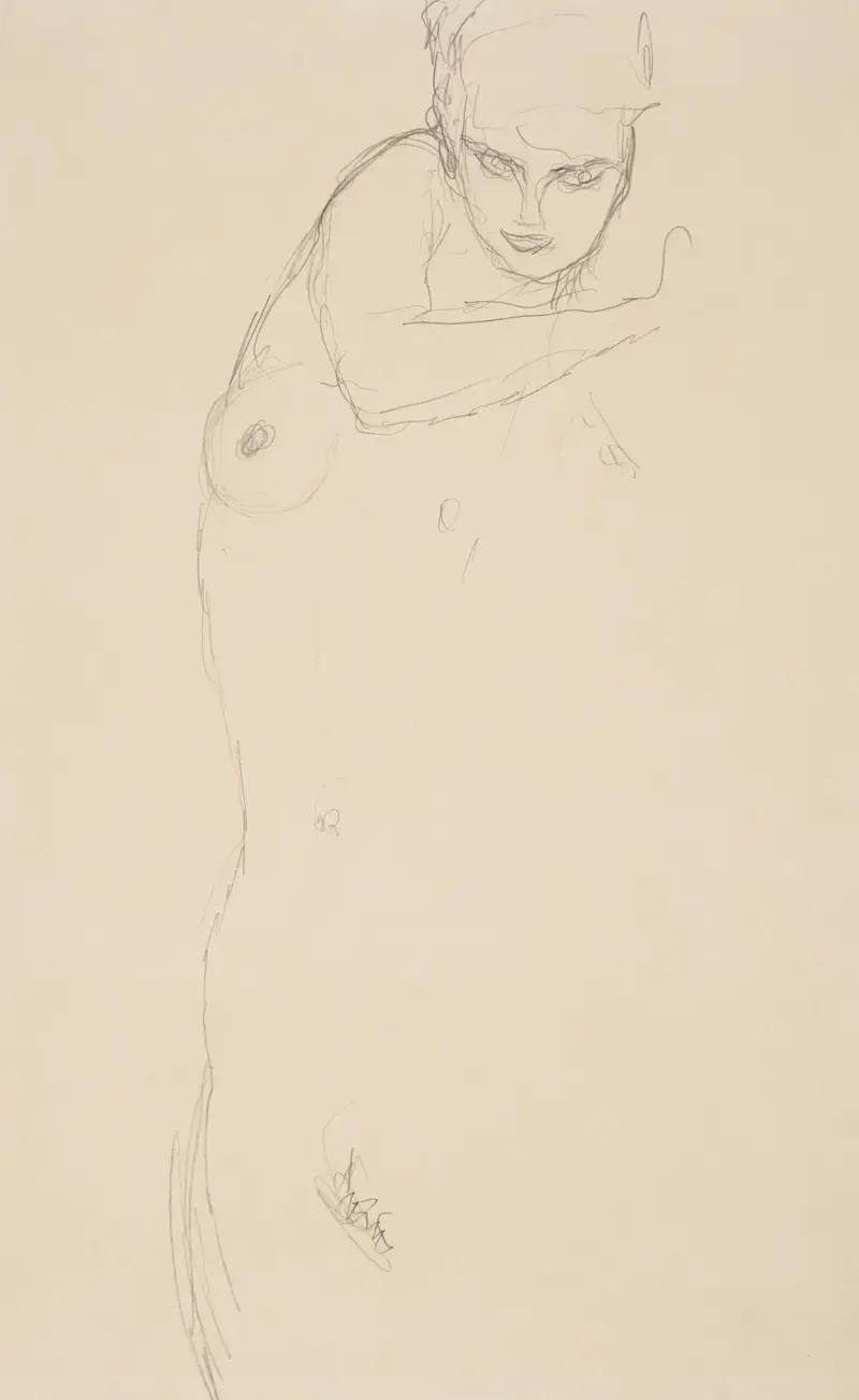 Stehender Akt von vorne av Gustav Klimt