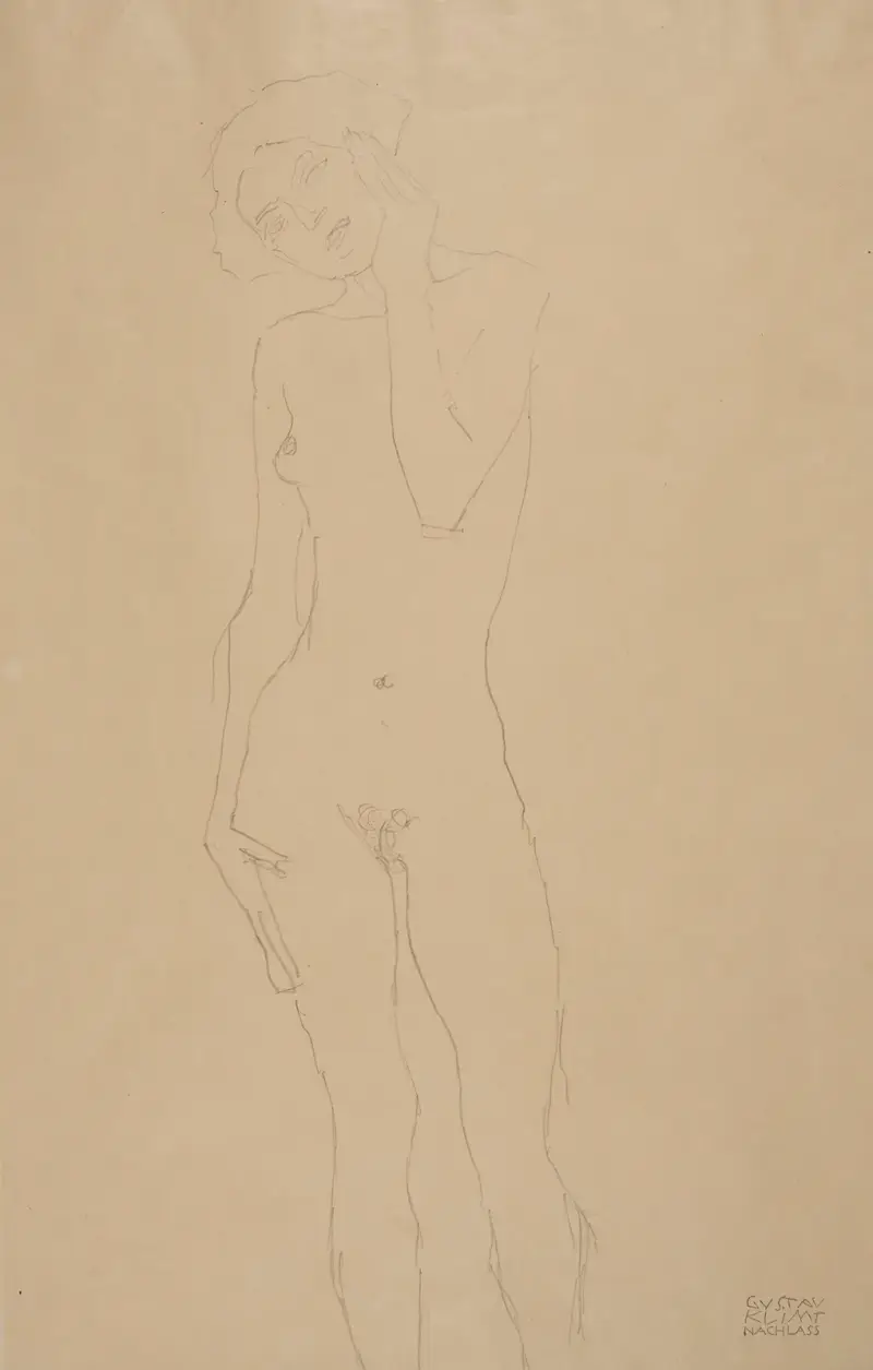 Stehender Mädchenakt von vorne av Gustav Klimt