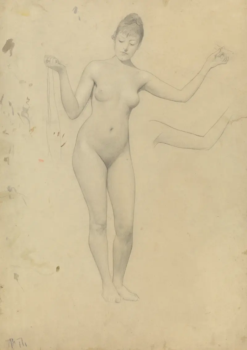 Stehender weiblicher Akt und Armstudie av Gustav Klimt