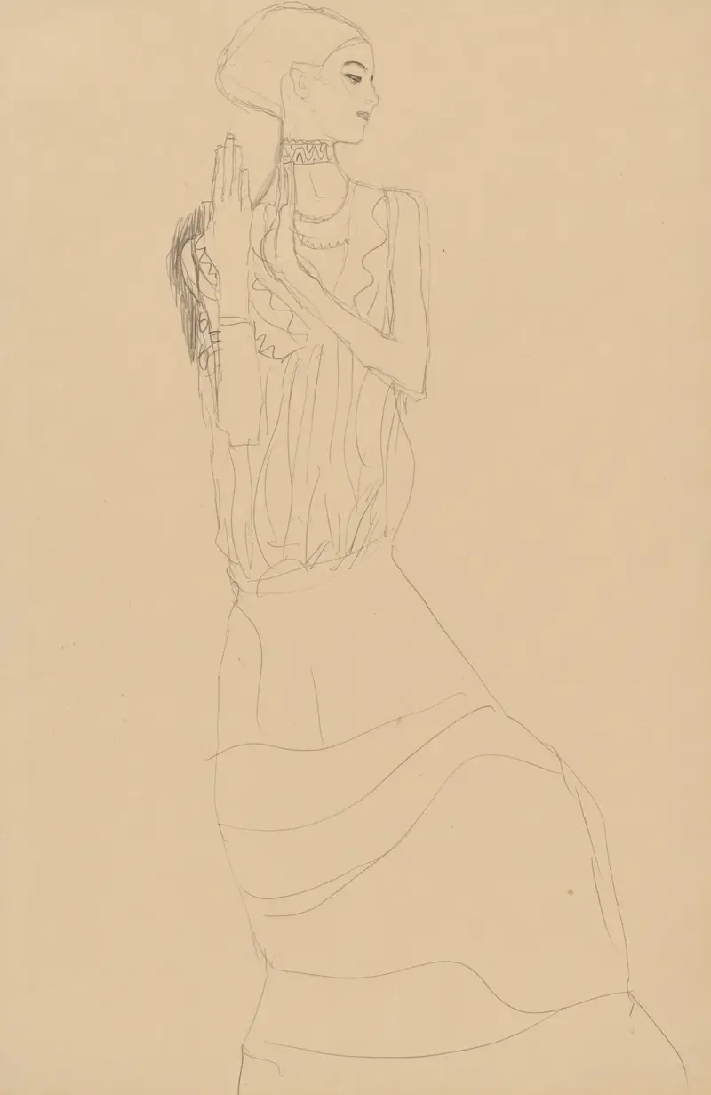 Studie für die ‘Tänzerin’ (Die Erwartung) av Gustav Klimt