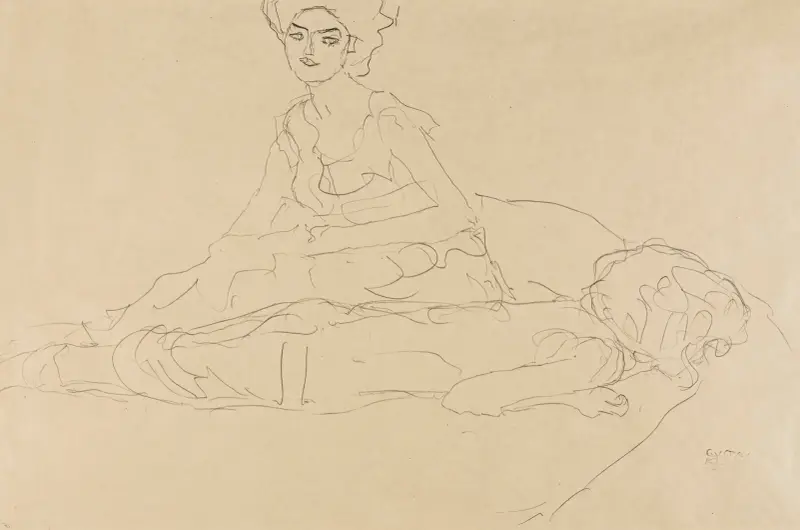 Studie zweier frauen (study of two women) av Gustav Klimt