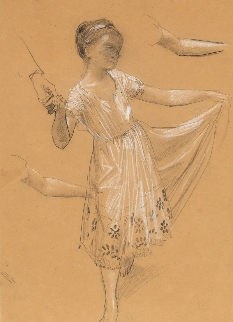 Study for the dancing little girl from the ceiling painting ‘Der Tanz’ av Gustav Klimt
