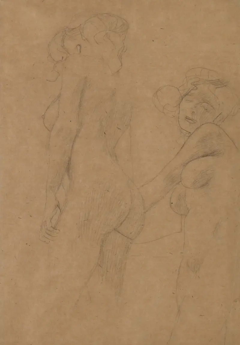 Two Female Nudes Standing av Gustav Klimt