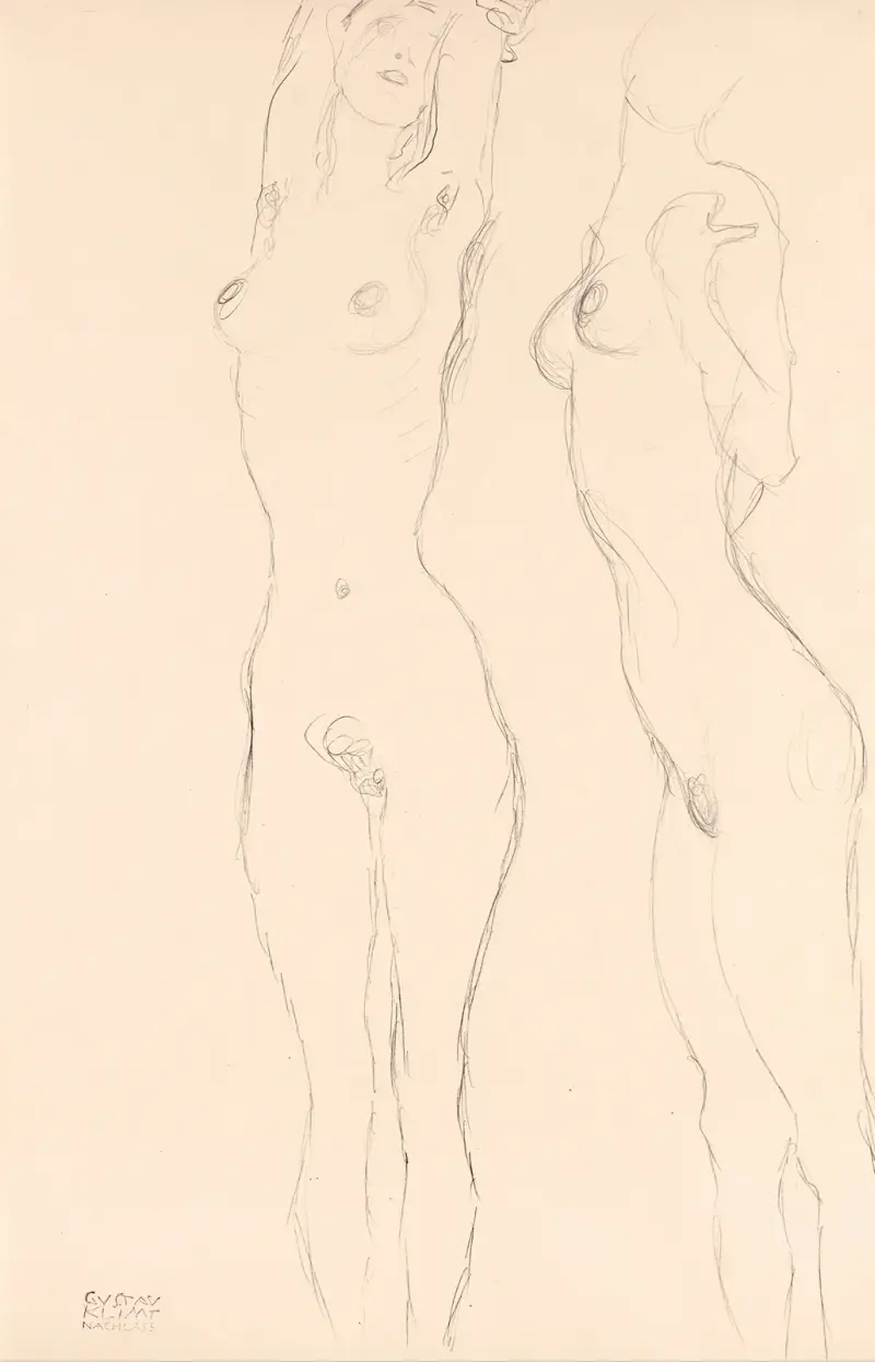 Two Nudes, the Left One with Raised Arms av Gustav Klimt