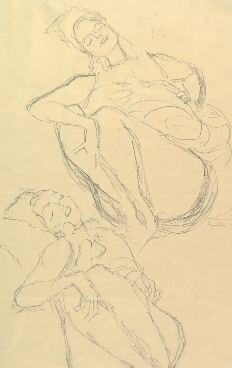 Two Studies for a Crouching Woman av Gustav Klimt