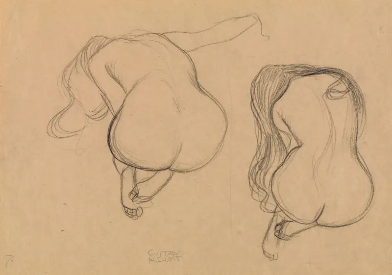 Two Studies of a Seated Nude with Long Hair, 1901 – nr 1 av Gustav Klimt