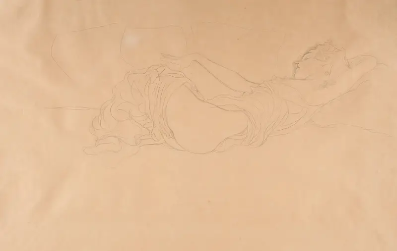 Woman Lying on her Back, Partly Dressed av Gustav Klimt