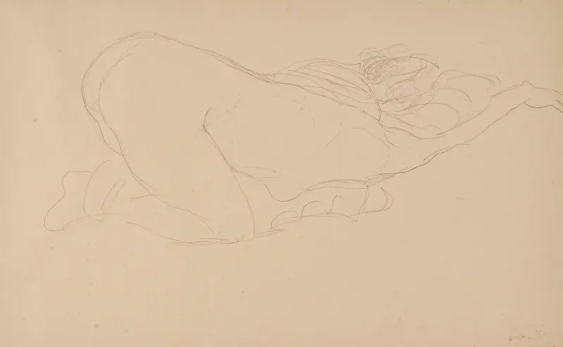 Zusammengekauerter Halbakt nach rechts av Gustav Klimt