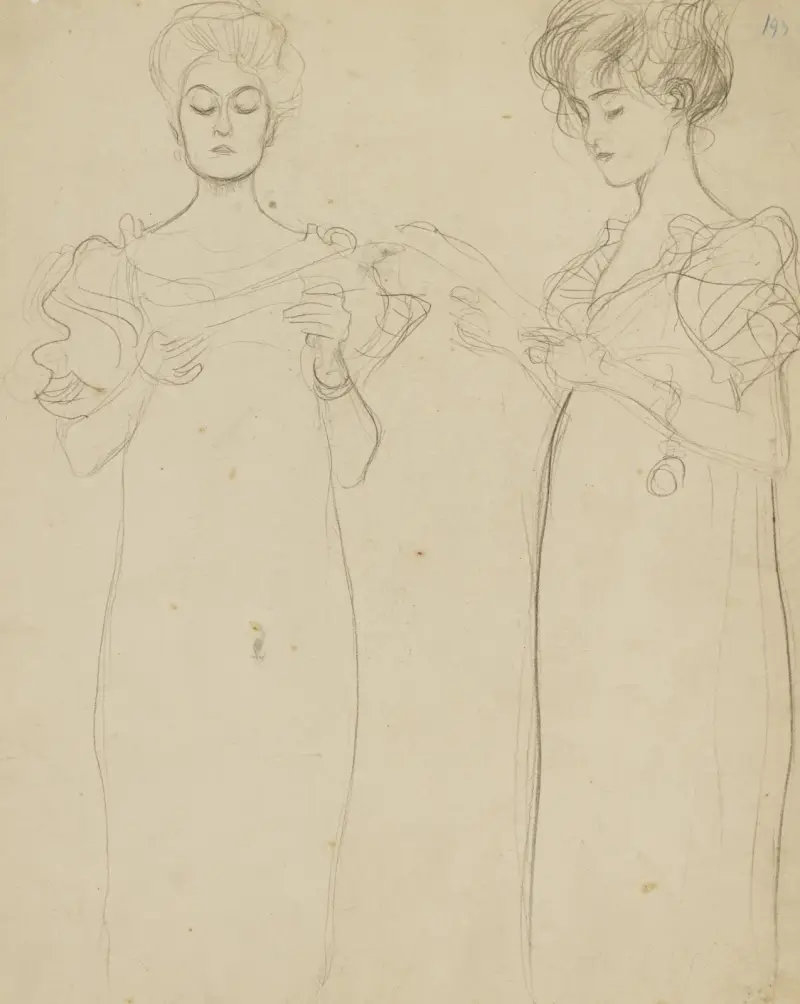 Zwei Studien nach singenden Mädchen (Two Studies of a Singing Girl) av Gustav Klimt