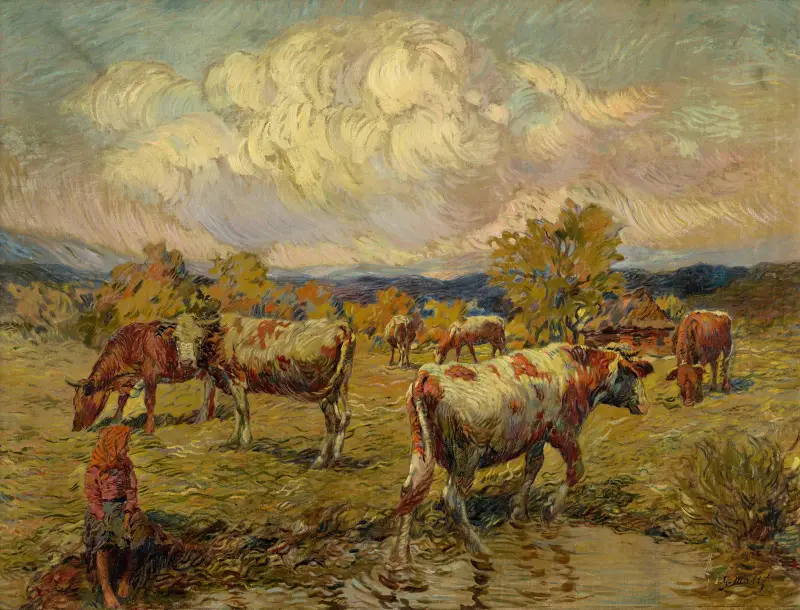 Cows Grazing von Gustáv Mallý