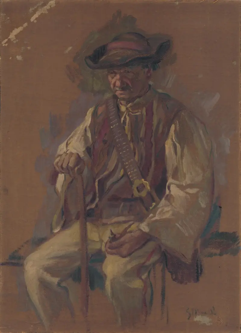 Portrait of a Standing Man in a Folk Costume av Gustáv Mallý