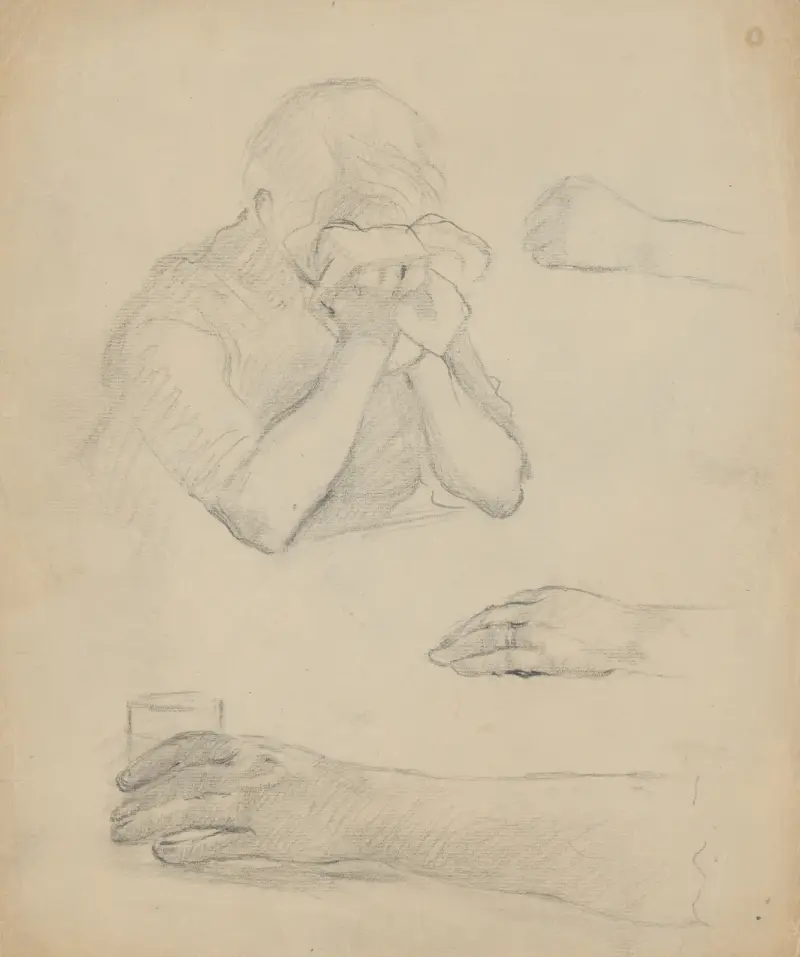 Sketch of Crying Woman and Detailed Hands Study av Gustáv Mallý