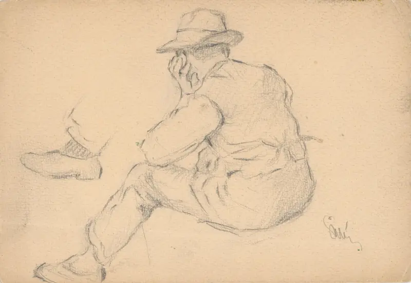 Study of a Seated Villager with Proped up Hand av Gustáv Mallý