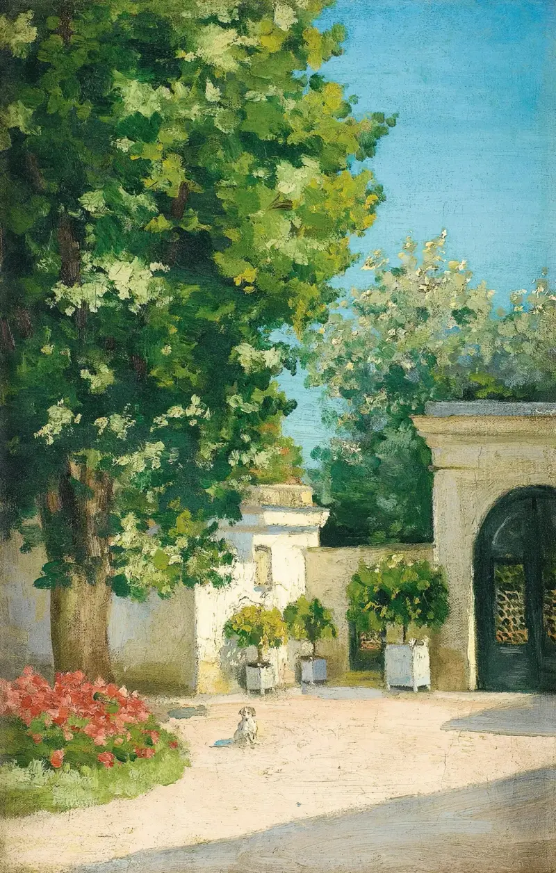 Yerres. De L’Exèdre, Le Porche De La Demeure Familiale av Gustave Caillebotte