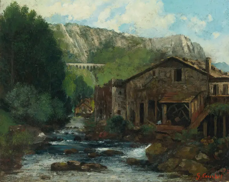 En kvarn i ett klipplandskap av Gustave Courbet