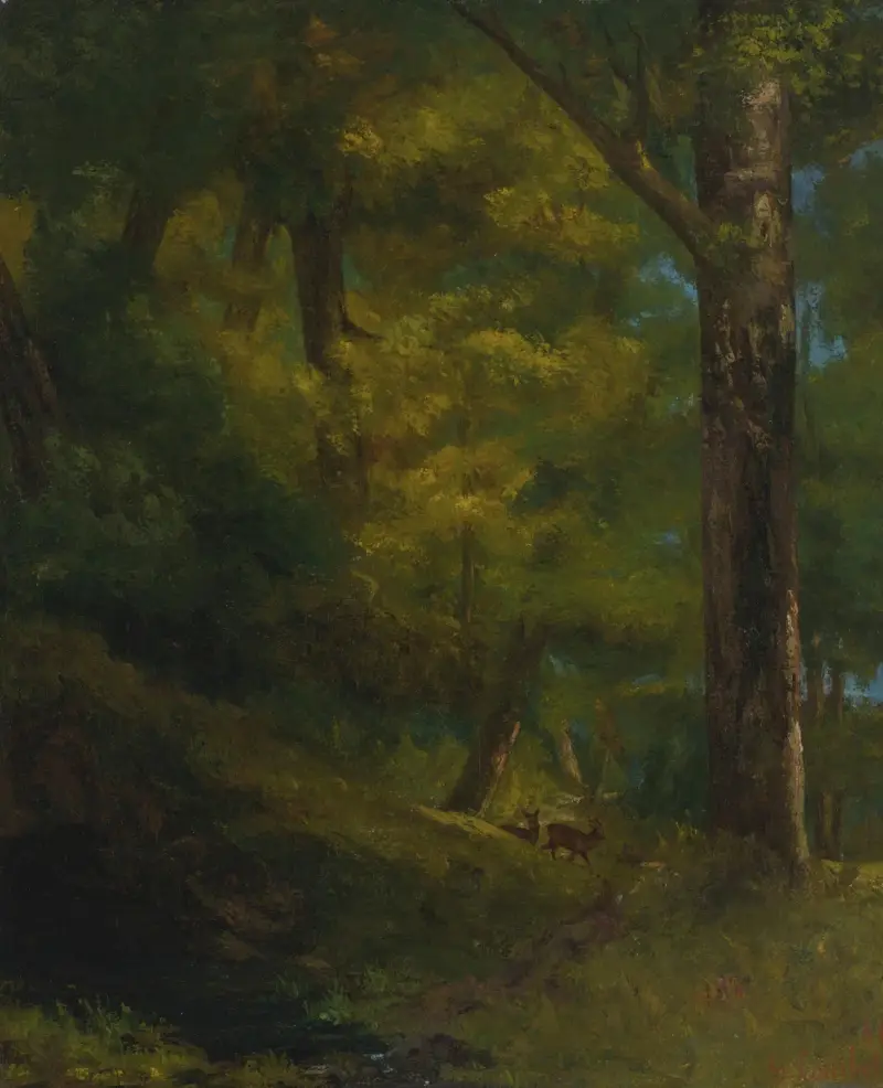 Deux chevreuils dans la forêt av Gustave Courbet