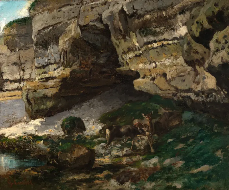 Kuperat landskap med rådjur av Gustave Courbet