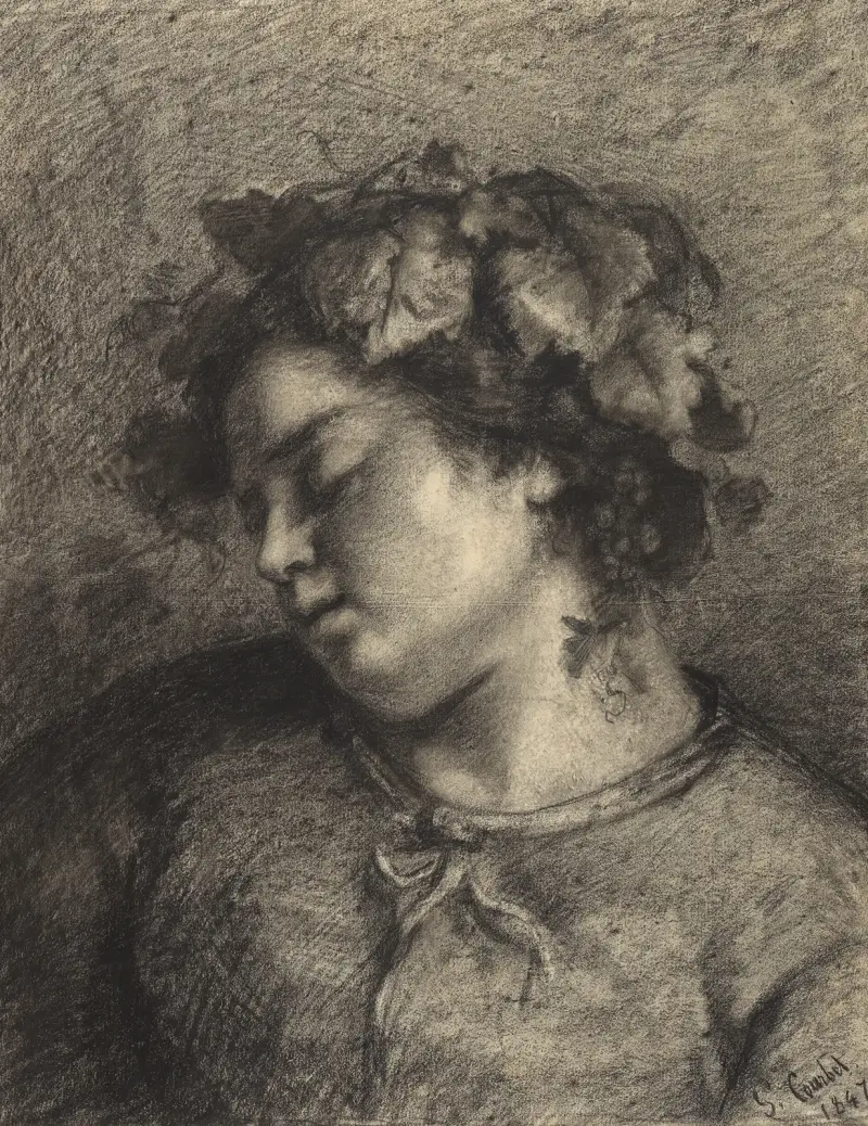 Huvud av en sovande backant av Gustave Courbet
