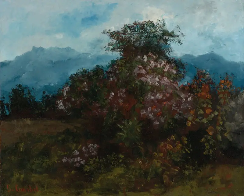 Paysage Avec Massif Fleuri av Gustave Courbet