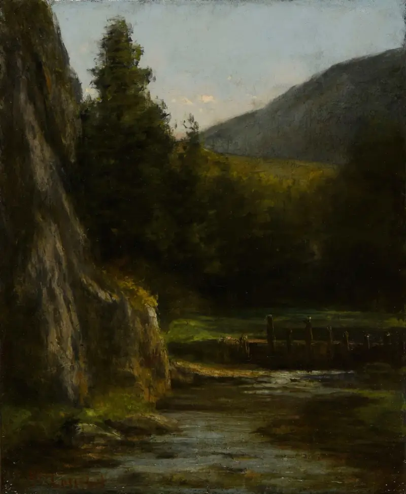 Felsen, Tannen, Bach von Gustave Courbet