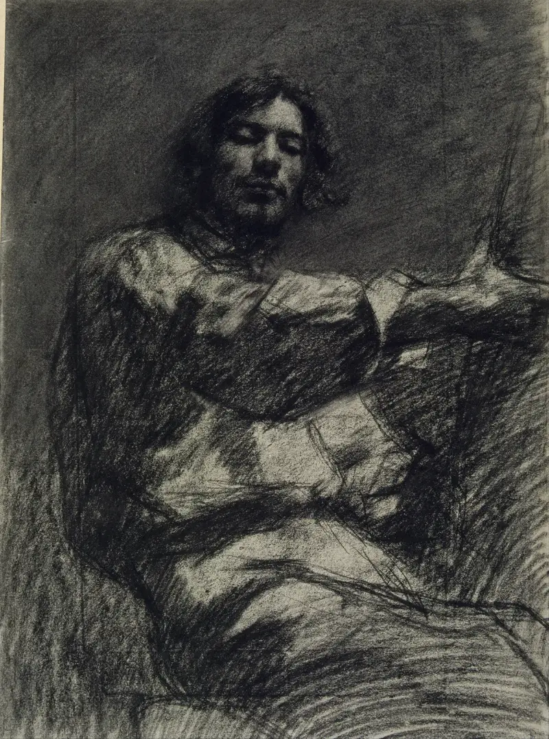 Young Man Sitting, Study. Self-Portrait known as At the Easel av Gustave Courbet