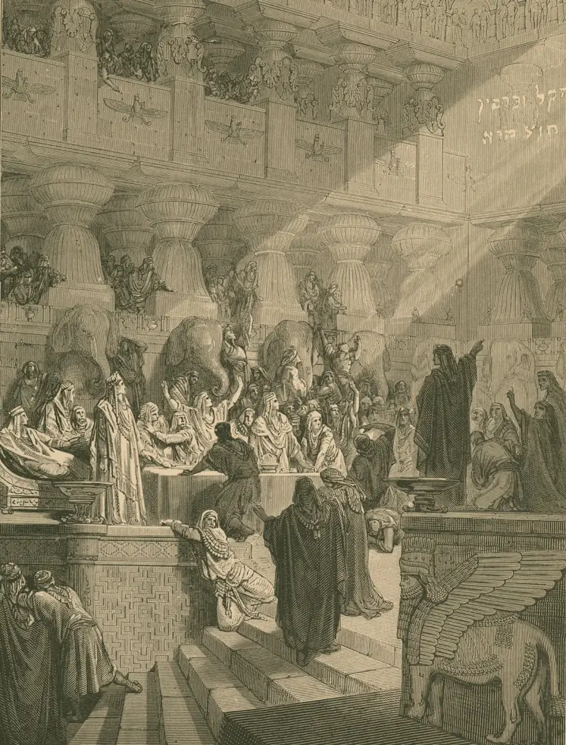 Daniel tyder skriften på väggen av Gustave Doré