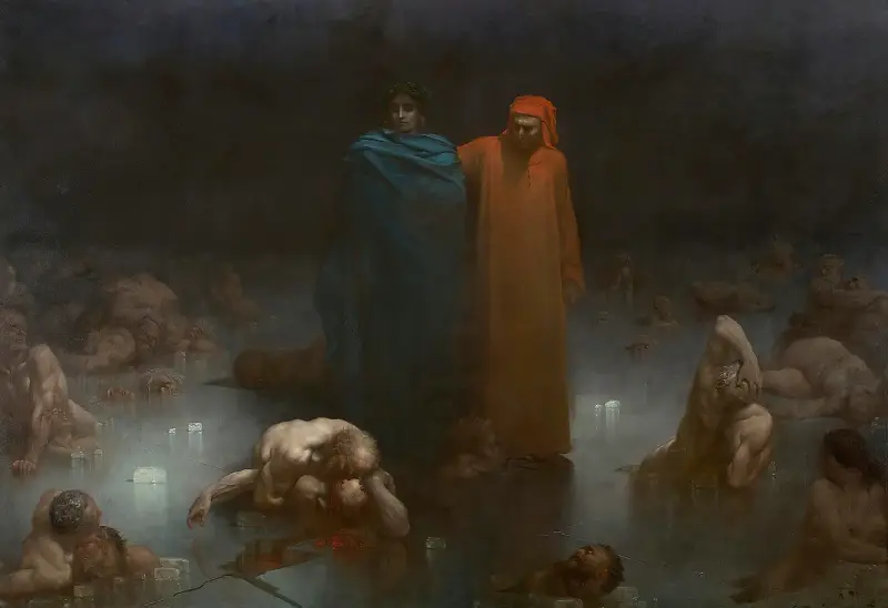 Dante i Wergiliusz w dziewiątym kręgu piekła, Gustave Doré
