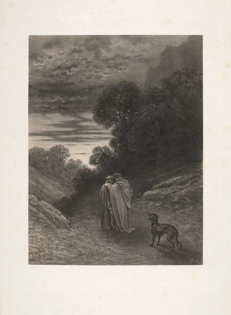 Dante och Vergilius följda av en varg av Gustave Doré