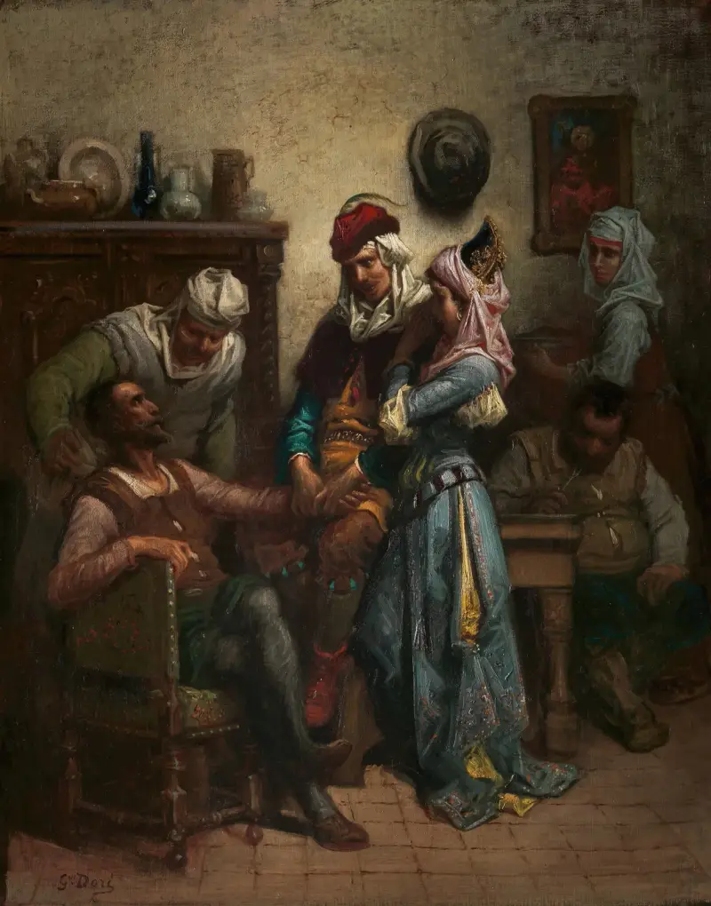 Don Quijote och Sancho Panza underhålls av Basilio och Quiteria av Gustave Doré