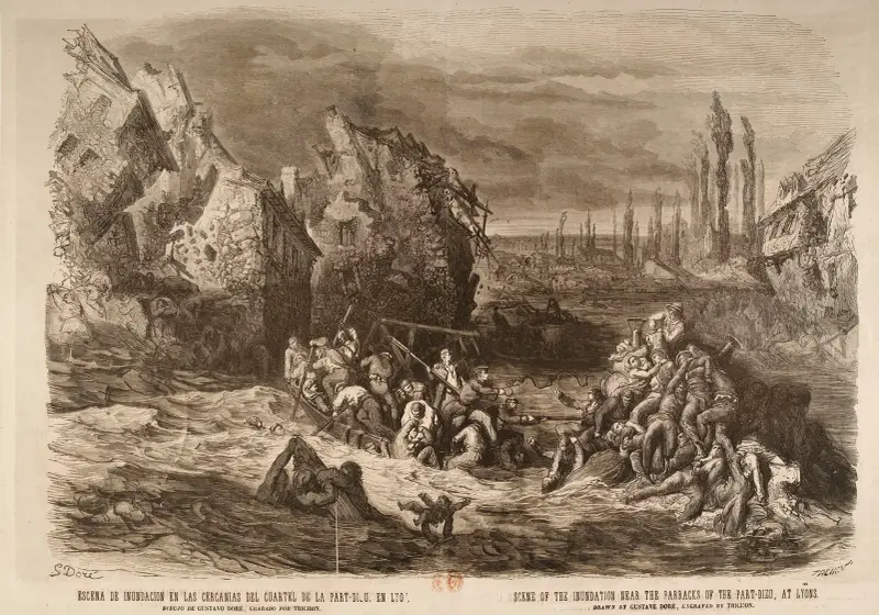 Översvämningsscen i närheten av Part-Dieu-kasernen i Lyon av Gustave Doré