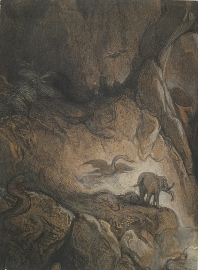 Fantastisk ravin med djur och figurer av Gustave Doré