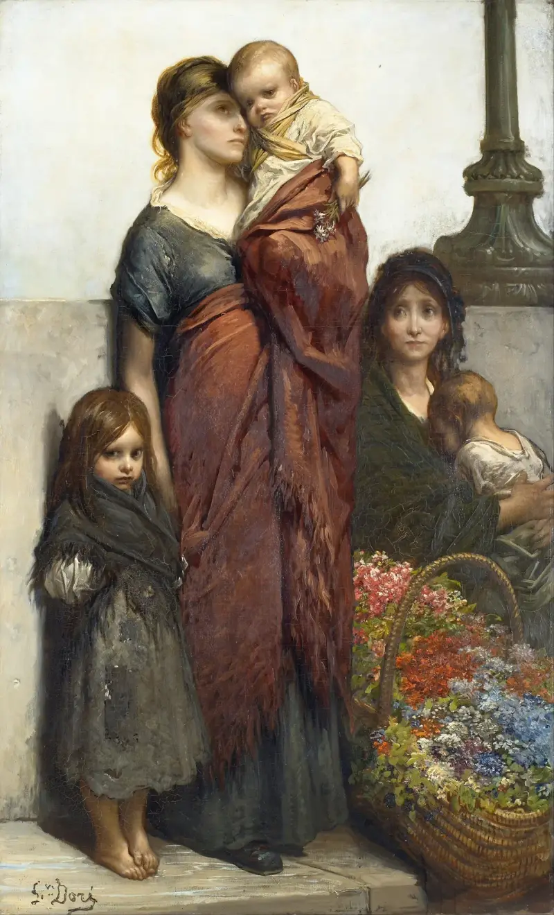 Blomsterförsäljare i London av Gustave Doré