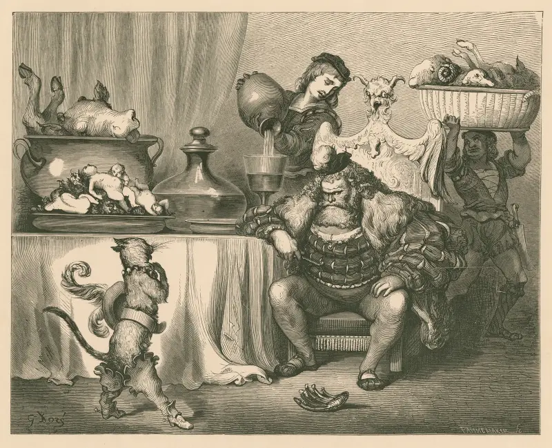 'Högst förtjust, förvisso', sade Mästerkatten artigt av Gustave Doré