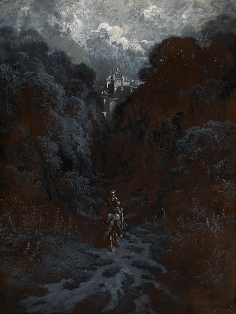 Sir Lancelot närmar sig slottet Astolat av Gustave Doré