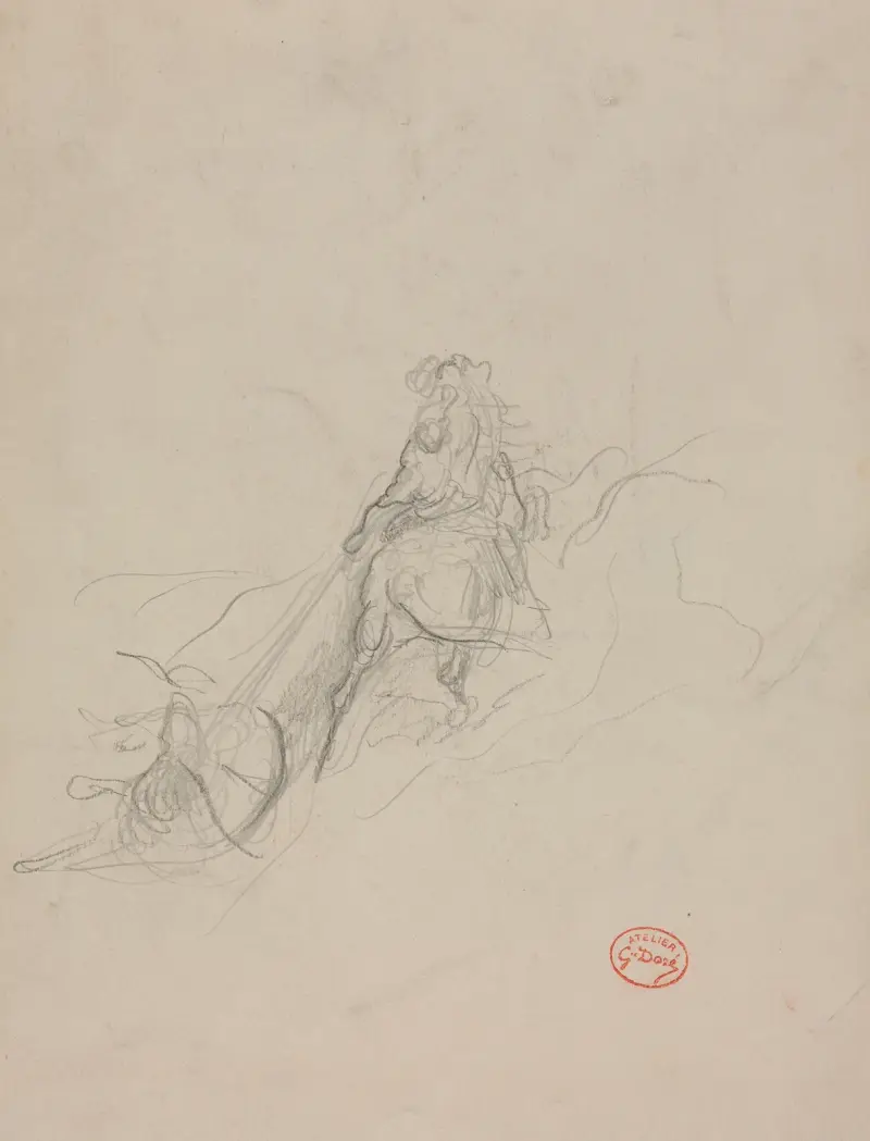 Skiss till jaktscen av Gustave Doré