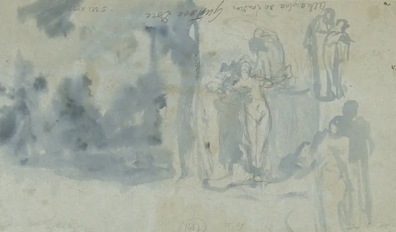 Sketches of people, including a female nude av Gustave Doré