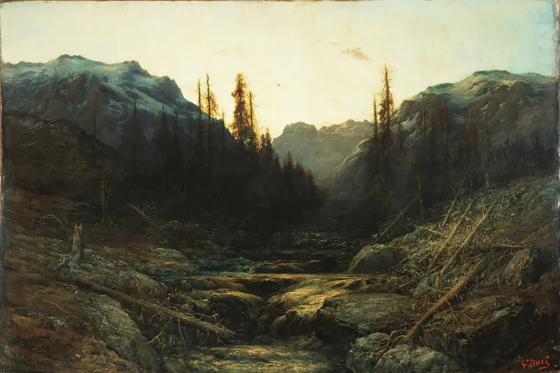 Bäck i bergen i skymning av Gustave Doré