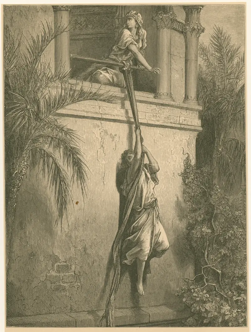 Davids flykt genom fönstret av Gustave Doré