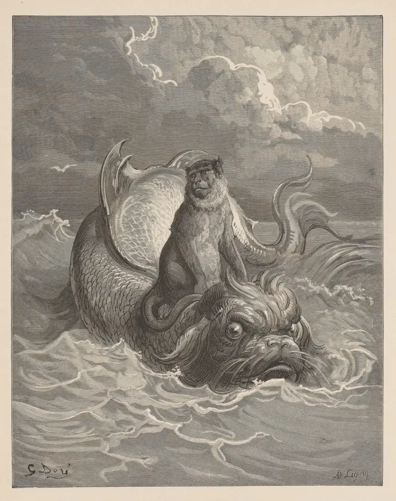 Apan och delfinen av Gustave Doré