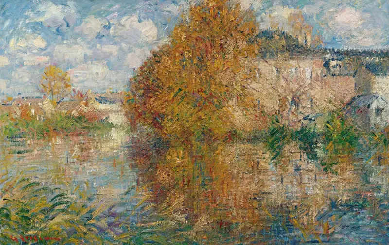 Huset Cauchois, stranden av Eure, höst av Gustave Loiseau