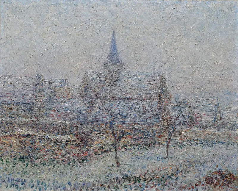 Kyrkan i Bennecourt, snöeffekt av Gustave Loiseau