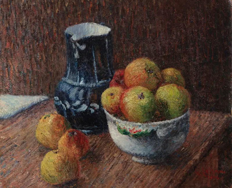 Nature morte, cruche et pommes av Gustave Loiseau