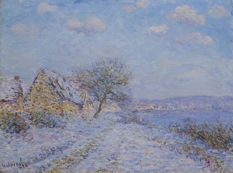 Tournedos-sur-Seine, snö, rimfrost, sol av Gustave Loiseau