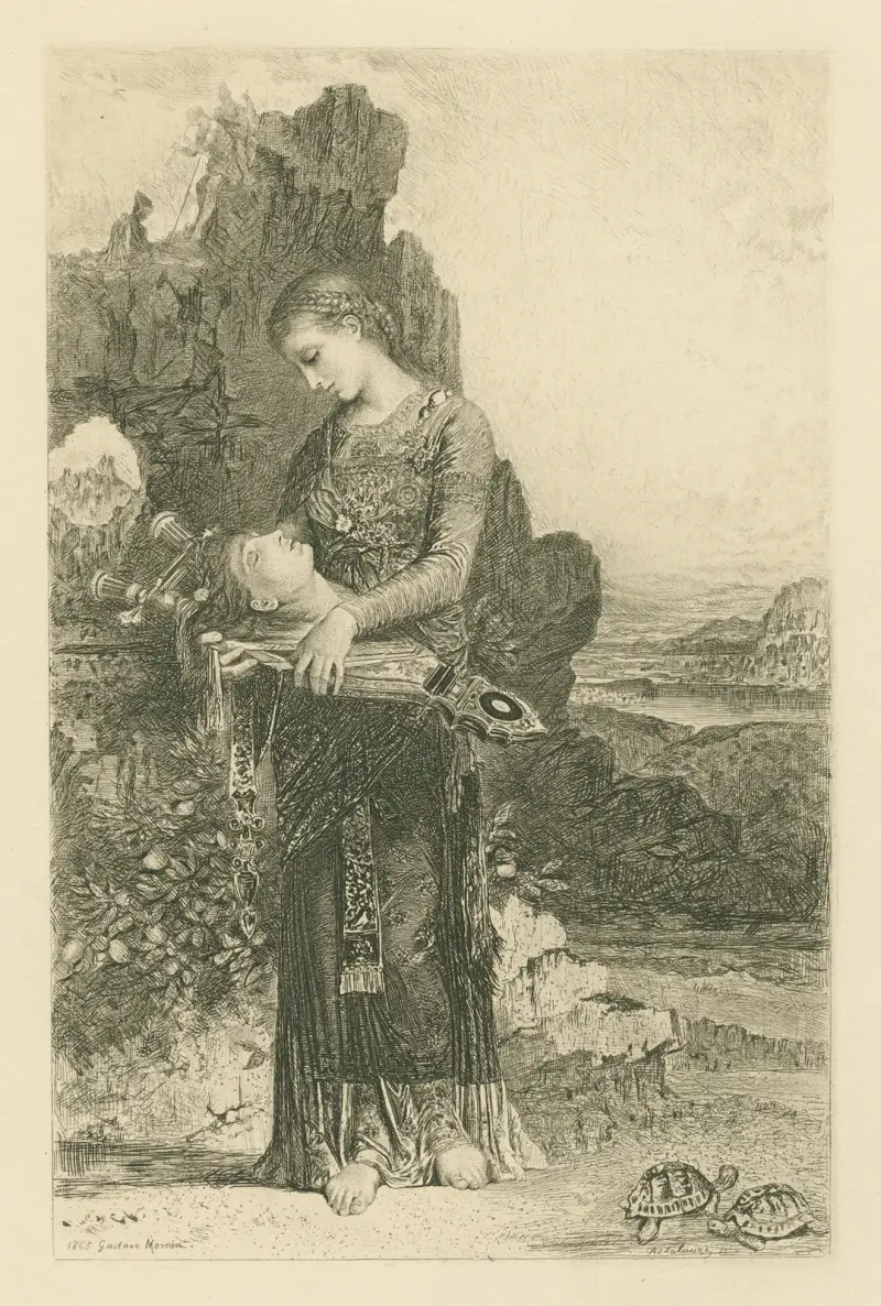 Orfeus huvud på lyran av Gustave Moreau