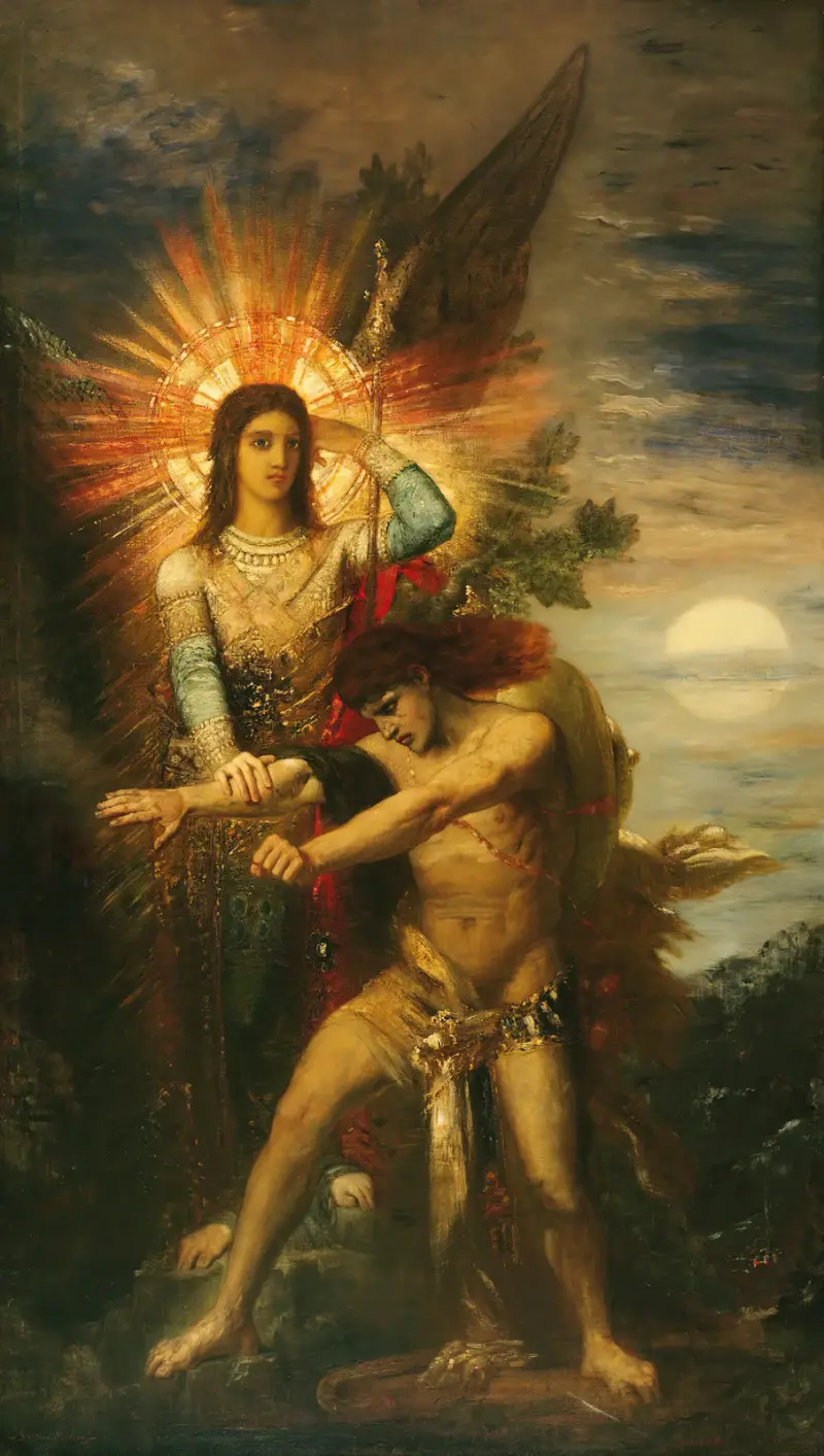 Jacob And The Angel av Gustave Moreau