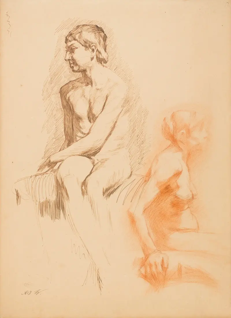 Study of a Female Nude and a Nude Boy, Seated av Gustave Vanaise