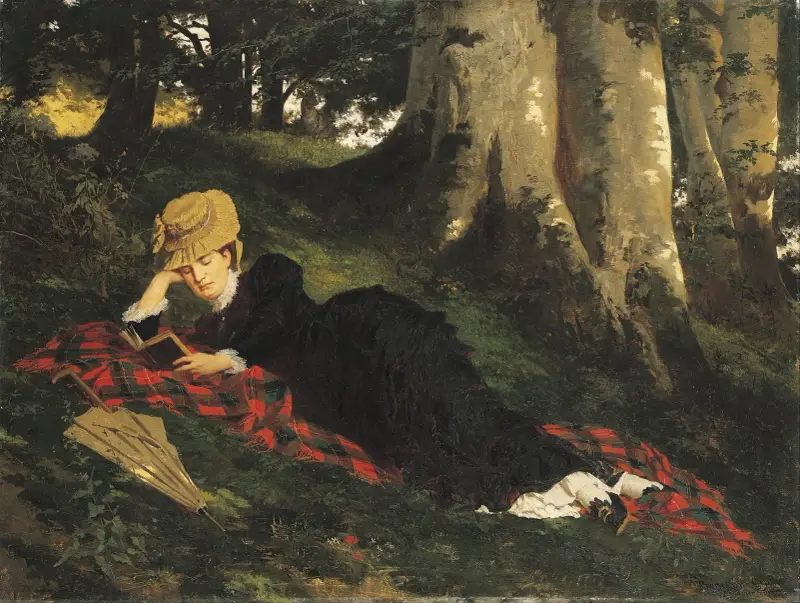 Woman Reading in a Forest av Gyula Benczúr