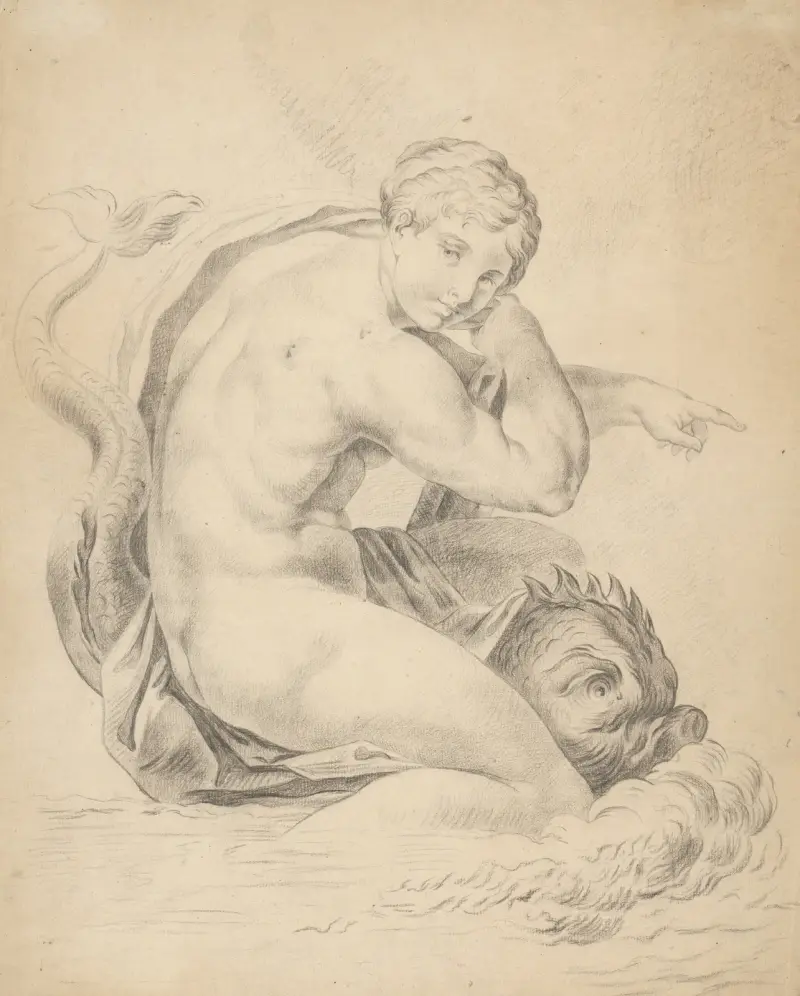 Woman with a dolphin av Gyula Benczúr
