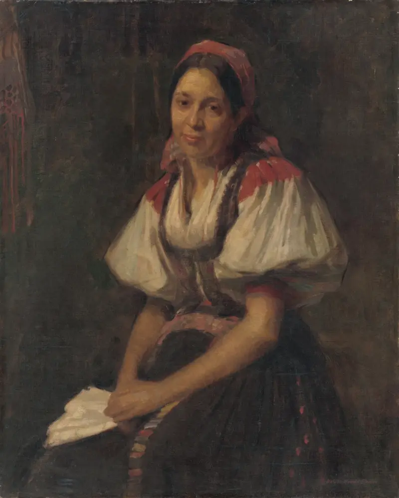 Peasant Woman in Folk Costume av Elemír Halász-Hradil